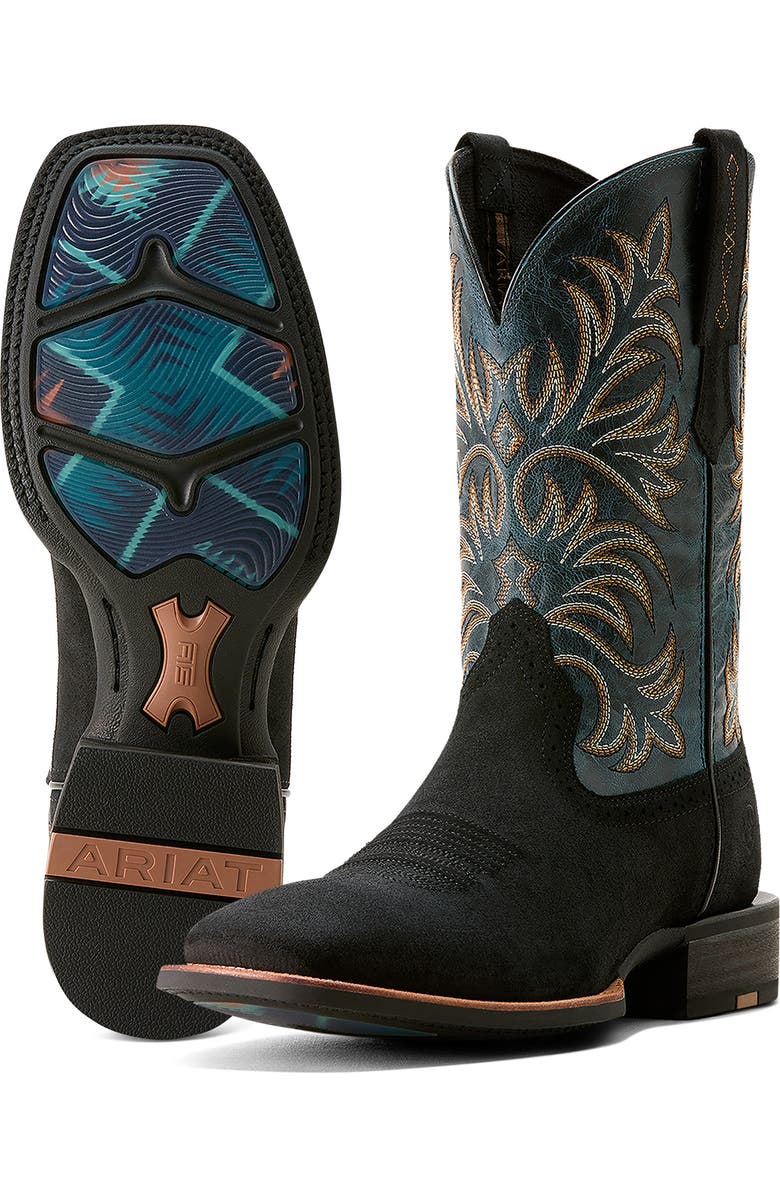 Ariat Oakwood Cowboy Boot, Alternate, color, Black Suede/ Dirty Denim