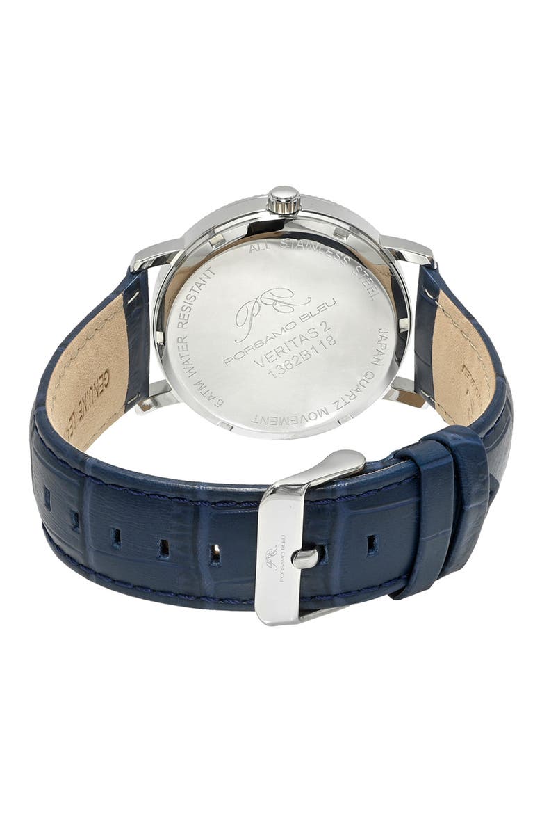 Veritas 2 Croc Embossed Leather Strap Watch, 40mm, Alternate, color, SILVER