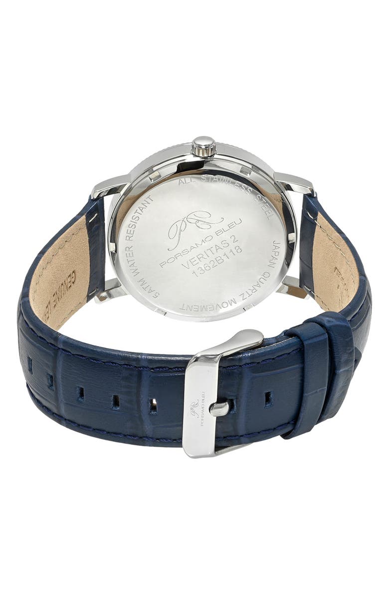 PORSAMO BLEU Veritas 2 Croc Embossed Leather Strap Watch, 40mm, Alternate, color, Silver