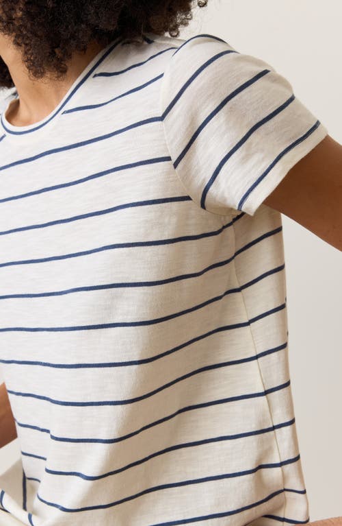 Marine Layer Striped Swing Crewneck Tee In White/navy Stripe