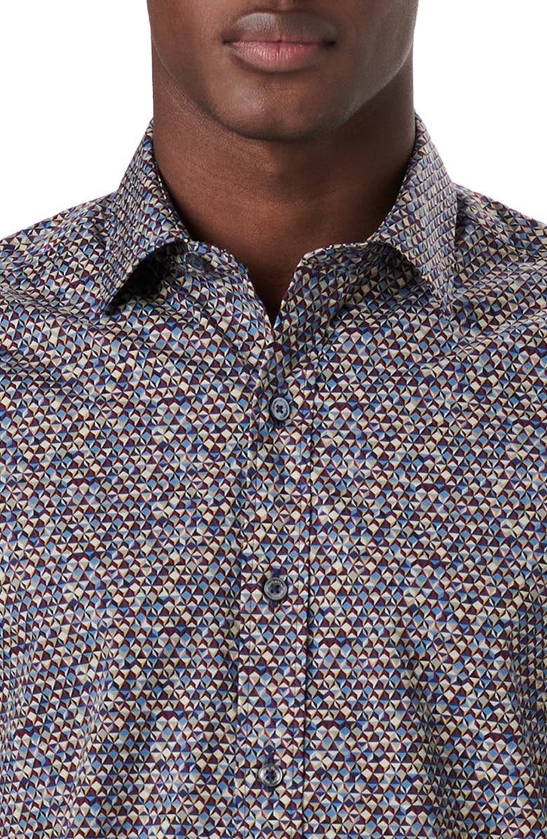 Bugatchi Julian Shaped Fit Geo Print Stretch Cotton Button-Up Shirt, Alternate, color,