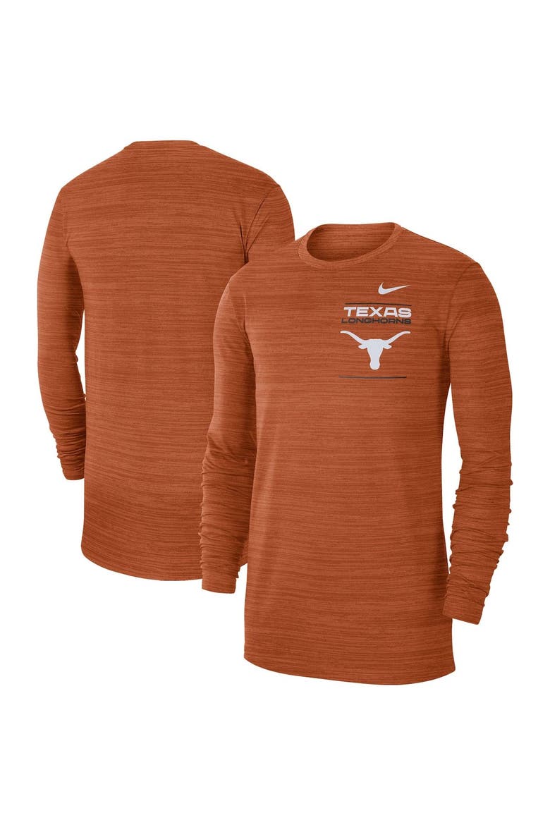Men's Nike Texas Orange Texas Longhorns 2021 Sideline Velocity Performance Long Sleeve T-Shirt, Alternate, color, Burnt Orange