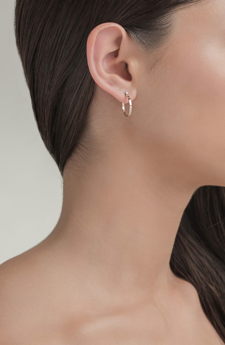 LANA 14K Gold Mini Sunrise Diamond Hoop Earrings, Alternate, color, White Gold