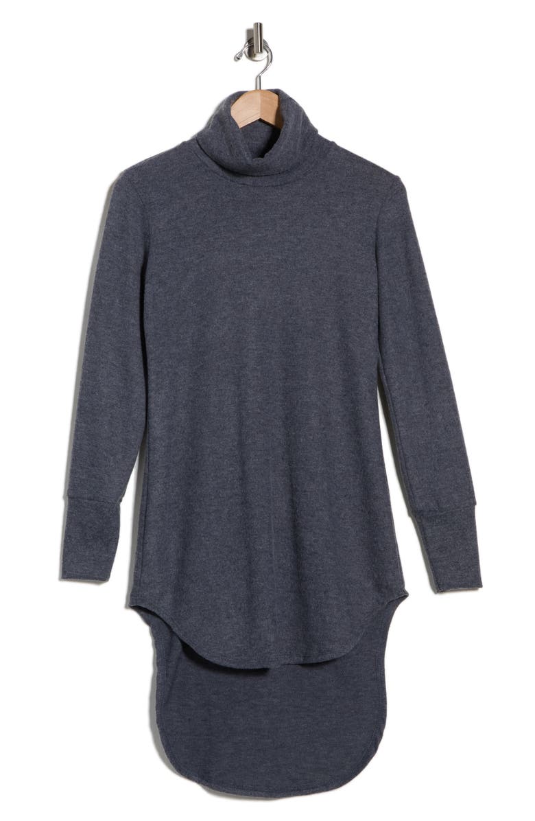 GO COUTURE Turtleneck High-Low Tunic Sweater, Alternate, color, Charcoal