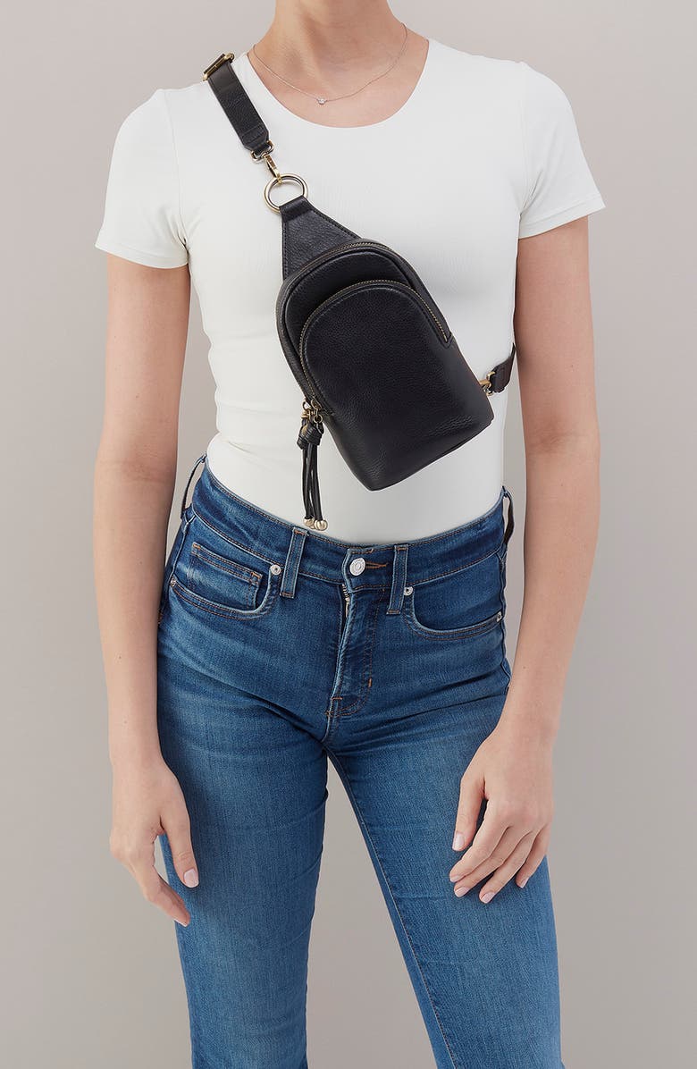 HOBO Small Cass Leather Sling Bag, Alternate, color, Black