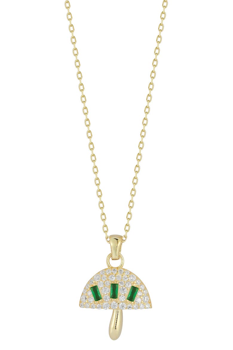 14K Gold Plated Cubic Zirconia Mushroom Pendant Necklace, Main, color, GOLD/ GREEN