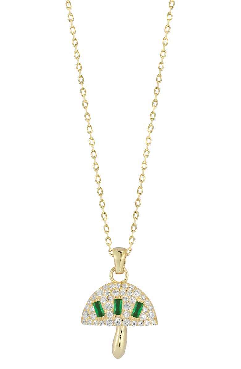 SPHERA MILANO 14K Gold Plated Cubic Zirconia Mushroom Pendant Necklace, Main, color, Gold/ Green