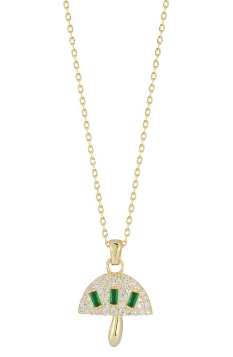 14K Gold Plated Cubic Zirconia Mushroom Pendant Necklace