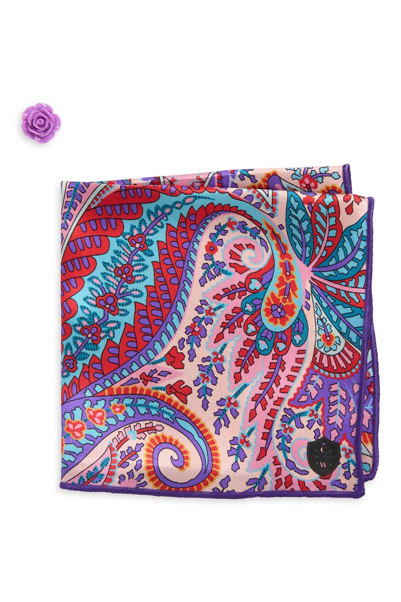 Lavender Paisley Silk Pocket Square, Main, color, PURPLE