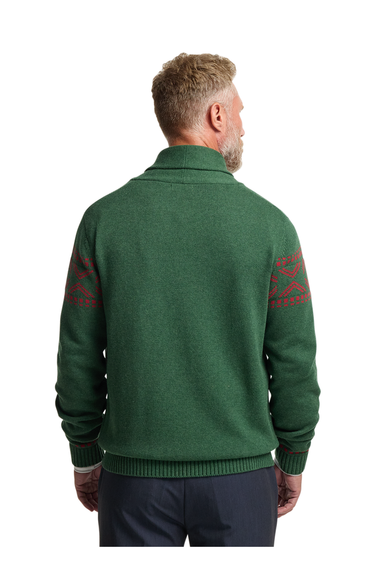 Paul Fredrick Cotton Button Front Fair Isle Shawl Collar Cardigan Sweater, Alternate, color, Green