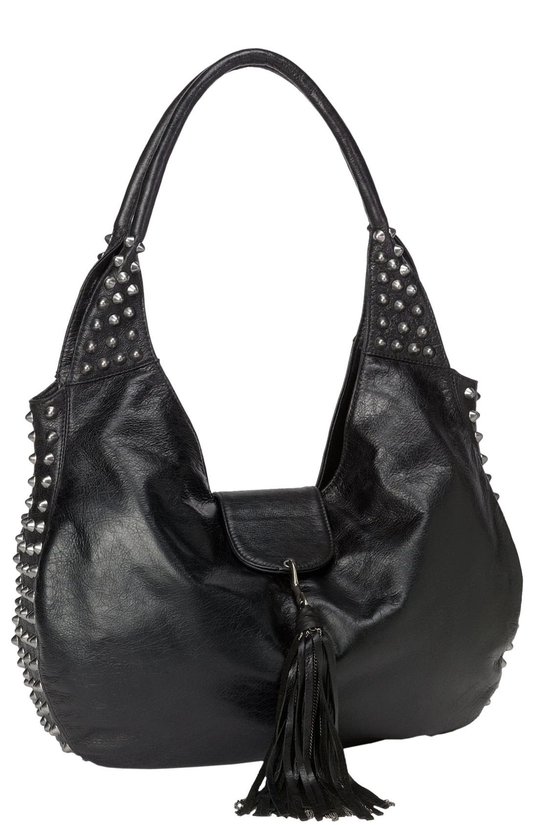 Cassandra LA 'Naho' Tassel Flap Leather Hobo, Main, color, 