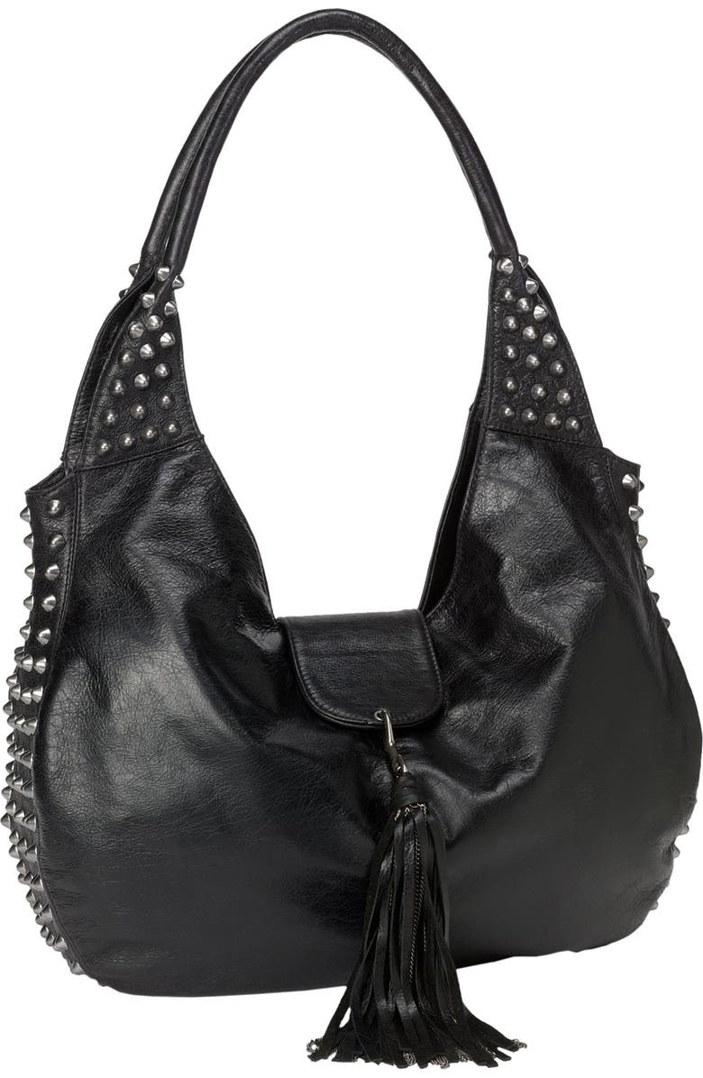 Cassandra LA 'Naho' Tassel Flap Leather Hobo, Main, color,