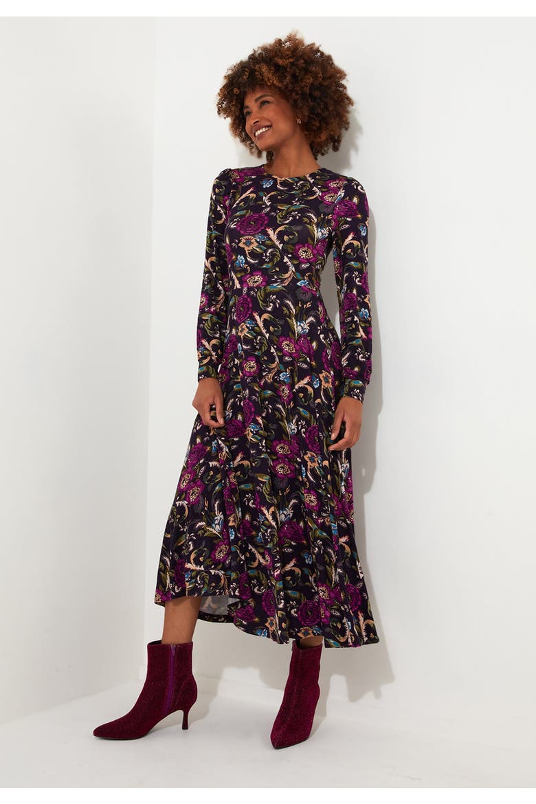 Stretch Knit A-Line Midi Dress, Alternate, color, VINTAGE BOUQUET FLORAL