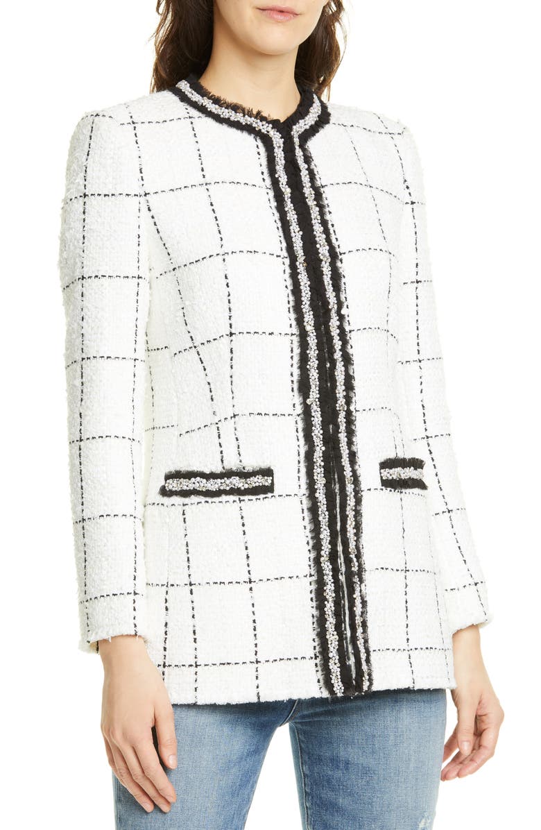 Alice + Olivia Indiri Strong Shoulder Check Jacket, Alternate, color, 