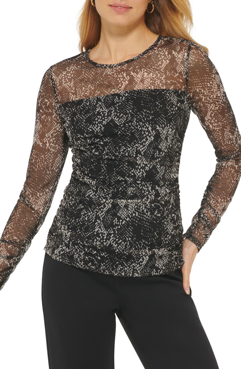 DKNY Patterned Mesh Top, Main, color, 