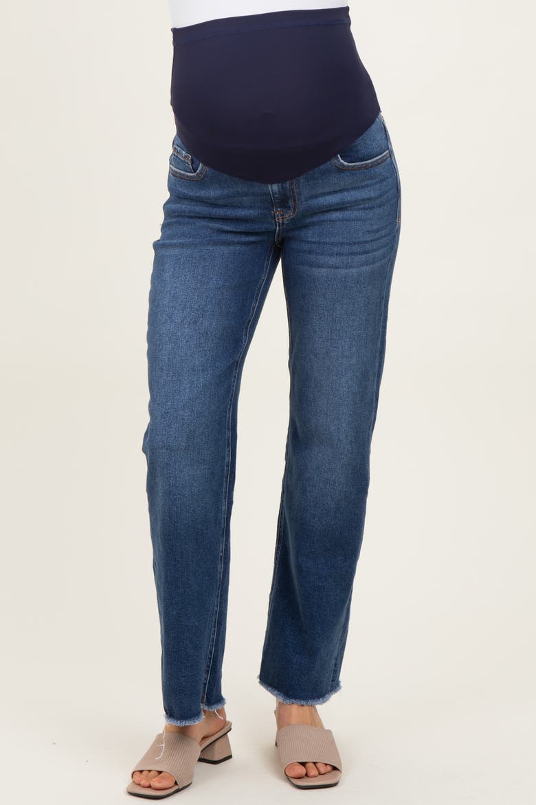 Fringe Hem Wide Leg Maternity Jeans, Main, color, Navy Blue