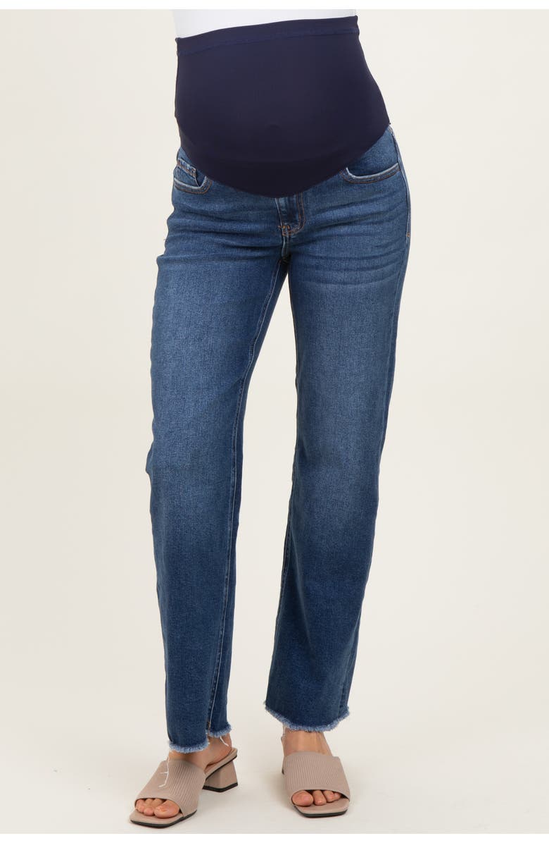 PinkBlush Fringe Hem Wide Leg Maternity Jeans, Main, color, Navy Blue