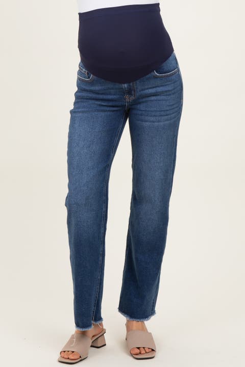 Fringe Hem Wide Leg Maternity Jeans