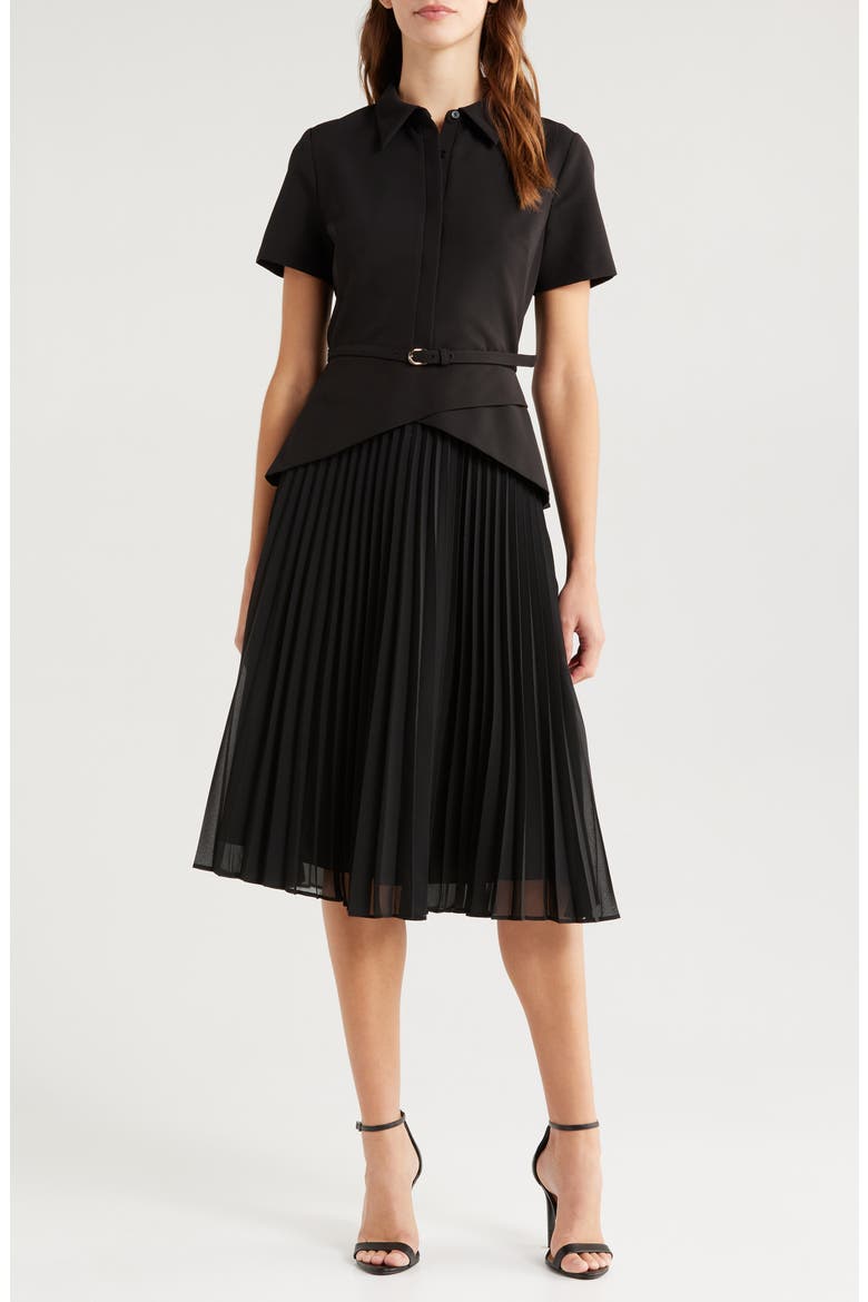 Mixed Media Midi Dress, Main, color, BLACK