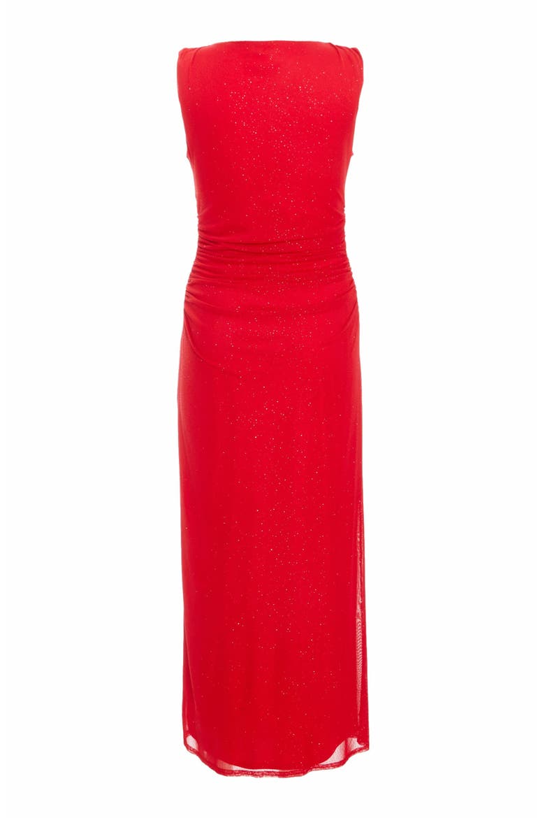 Glitter Mesh Boat Neck Midi Dress, Alternate, color, Red