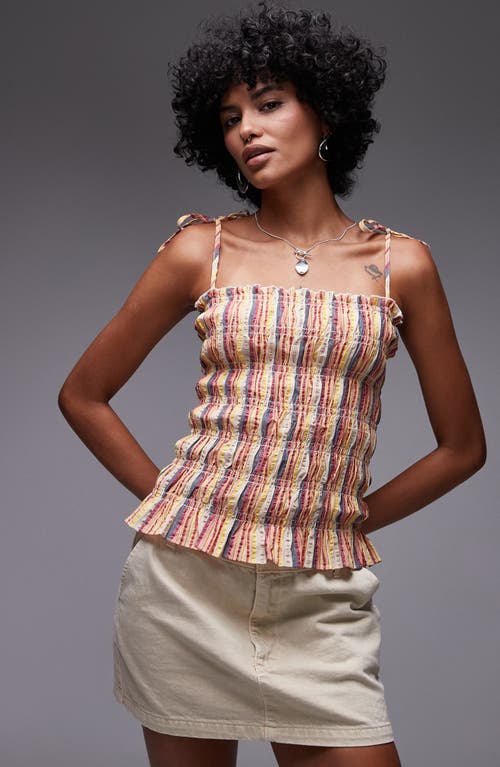 Shop Topshop Stripe Shirred Cotton Camisole