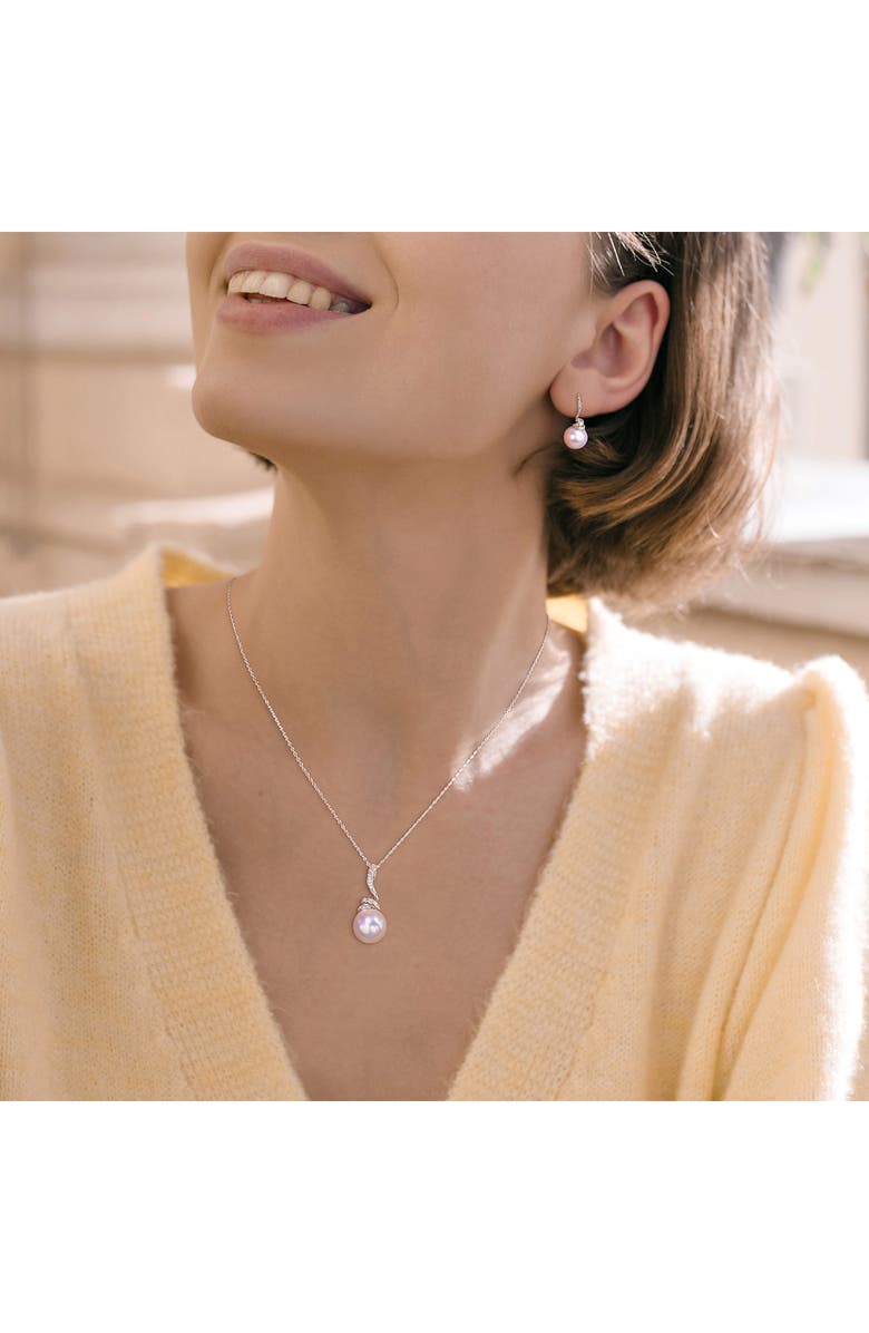 DELMAR Cultured Freshwater Pearl & Diamond Necklace & Drop Earrings Set - 0.10ct., Alternate, color, White