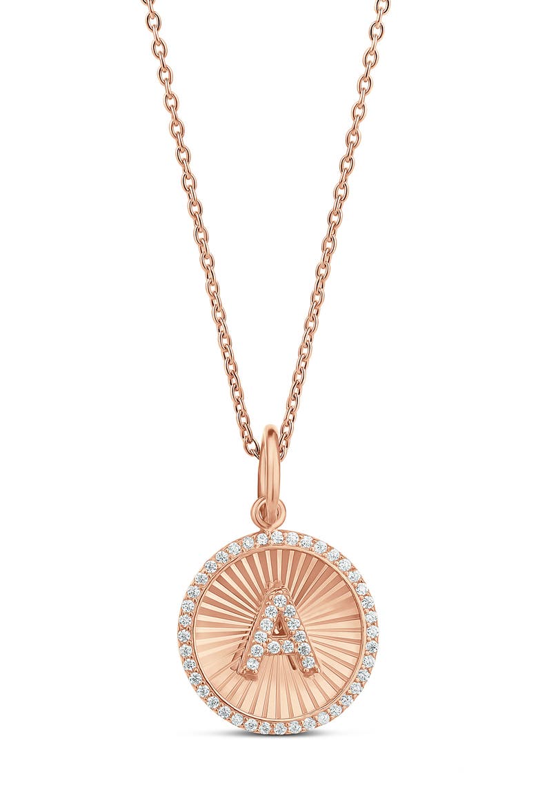 Fluted Round Initial Charm Necklace, Main, color, ROSE