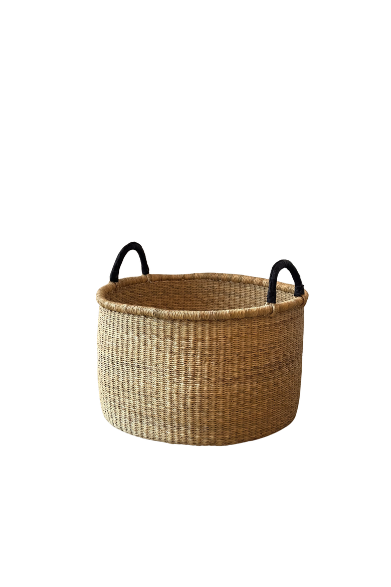 Handwoven Hamper with Leather Handles, Alternate, color, Natural
