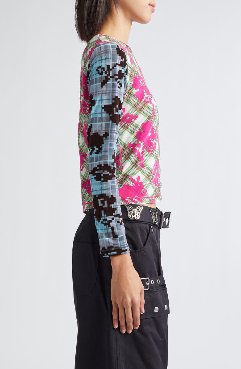 Chopova Lowena Pixel Bunny Flocked Mesh Top, Alternate, color, Green/ Blue/ Pink/ Black