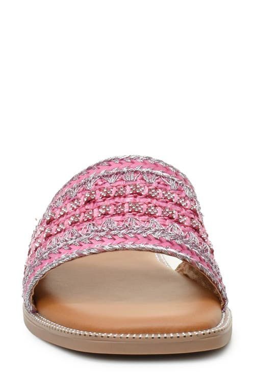 Nicole Miller Rhinestone Woven Slide Sandal In Fuchsia Multi