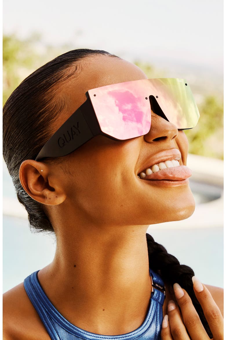 Australia Fully Booked 150mm Gradient Shield Sunglasses, Alternate, color, MATTE BLK/ PNK REVO