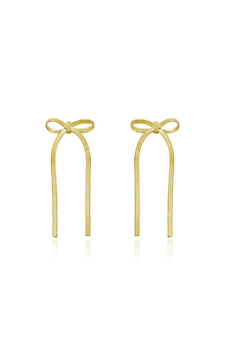 The Lovery Fine Jewelry Herringbone Bow Earrings, Alternate, color, Gold-Plated Sterling Silver
