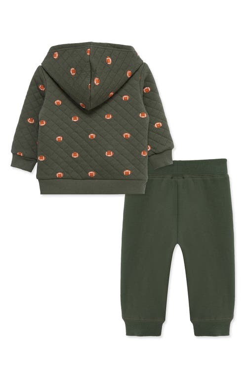 Little Me Football Quilted Hoodie & Joggers Set In Green