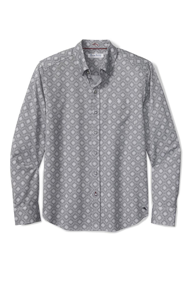 San Lucio Mira Mosaic IslandZone® Cotton Blend Button-Up Shirt, Main, color, LIGHT ASH