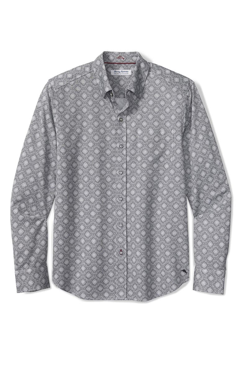 Tommy Bahama San Lucio Mira Mosaic IslandZone<sup>®</sup> Cotton Blend Button-Up Shirt, Main, color, Light Ash