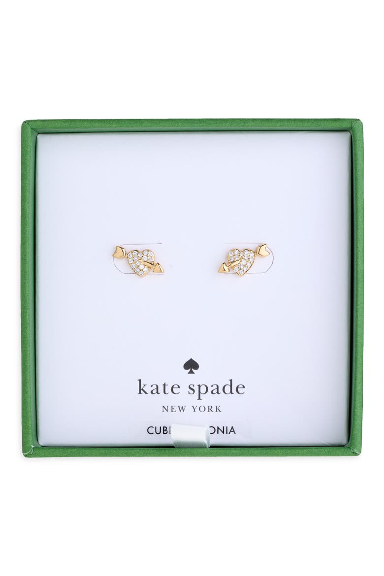 Pavé Arrow Heart Stud Earrings, Main, color, CLEAR/ GOLD