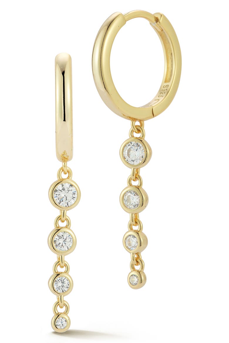 Cubic Zirconia Drop Huggie Hoop Earrings, Main, color, GOLD