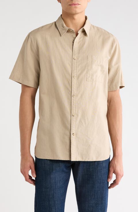 Classic Fit Short Sleeve Linen Blend Button-Up Shirt