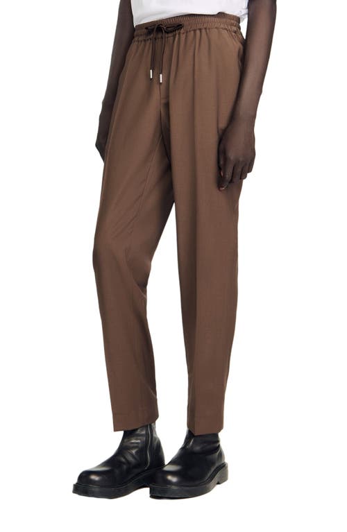 Sandro Elasticated Straight-leg Trousers In Brown