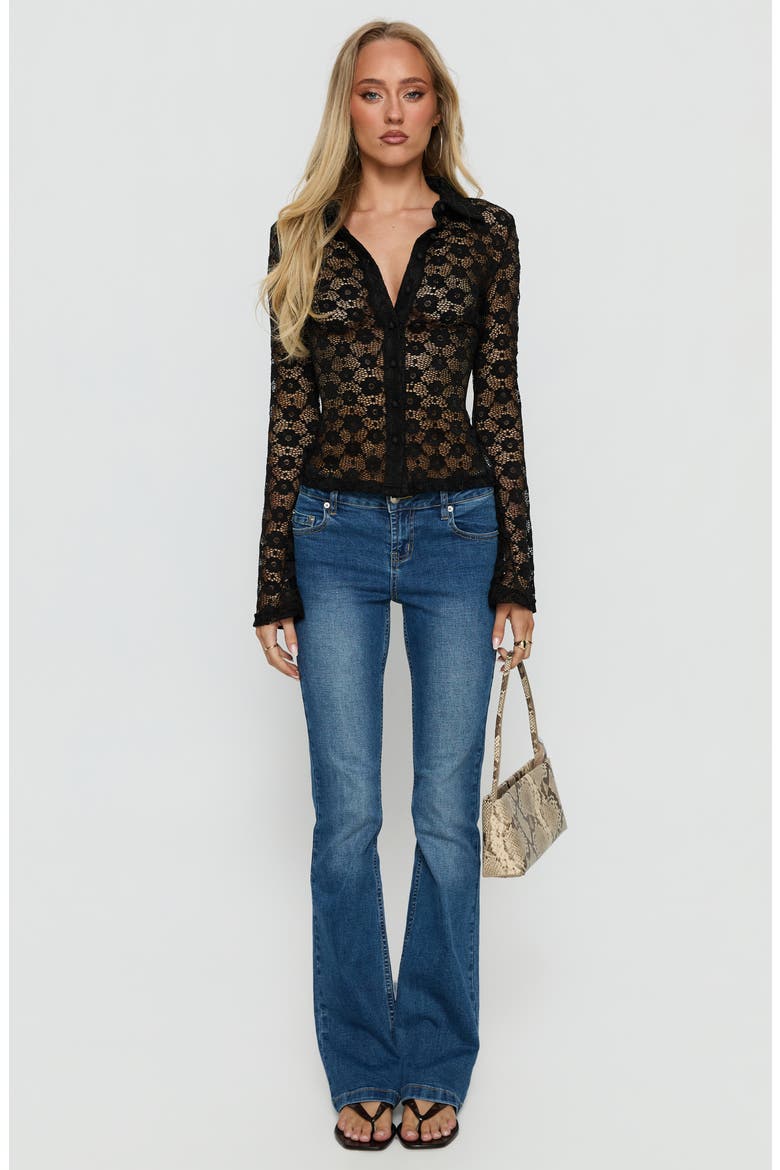 Enisa Long Sleeve Button-Up Lace Top, Alternate, color, BLACK