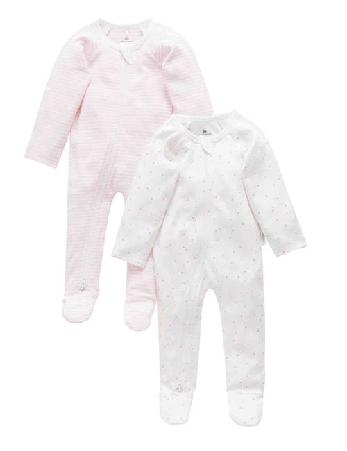 Purebaby Kids' 2 Pack Zip Footie In Pink