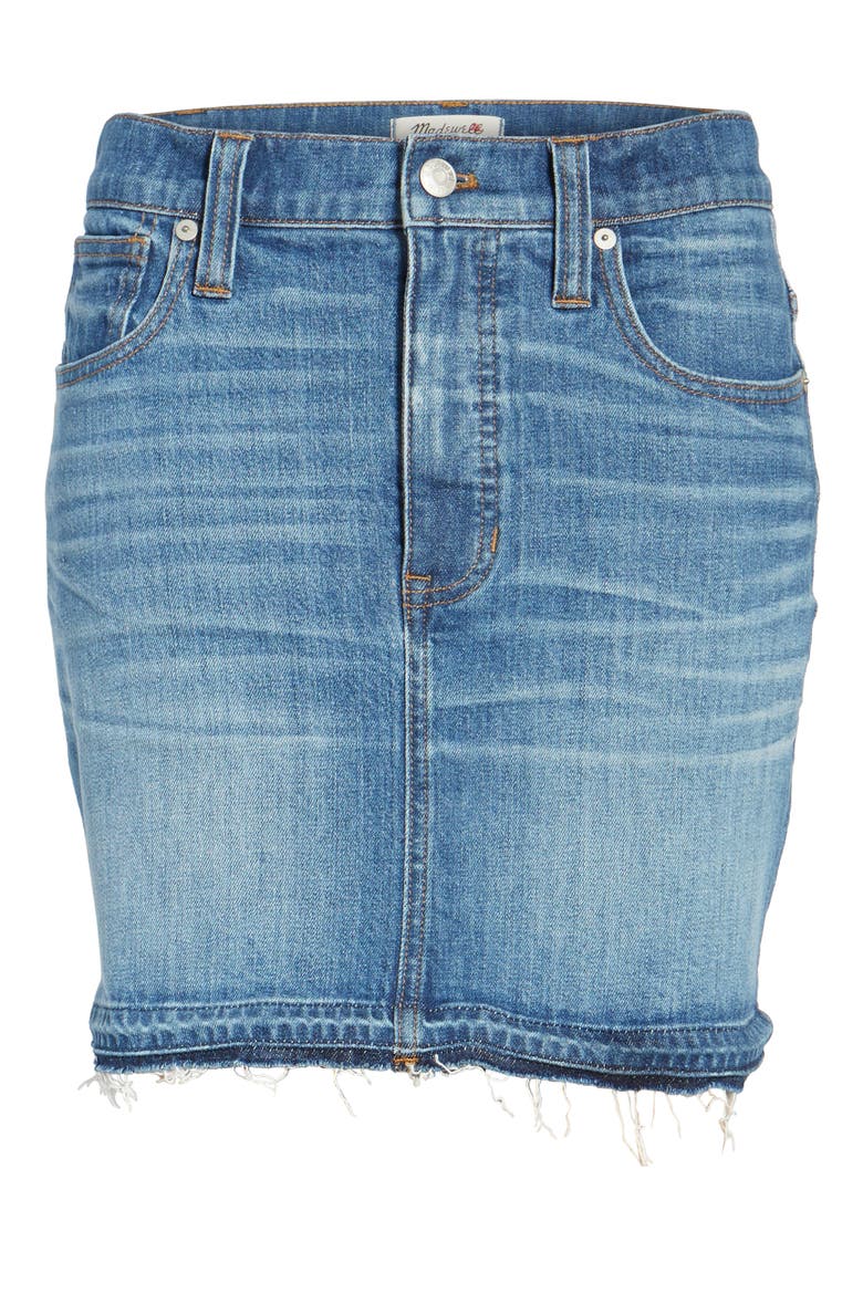 Step Hem Denim Skirt, Alternate, color, BRANDT WASH