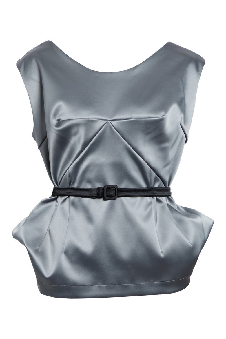 Satin Belted Peplum Top, Main, color, GREY