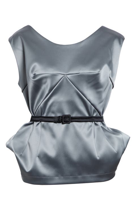 Satin Belted Peplum Top