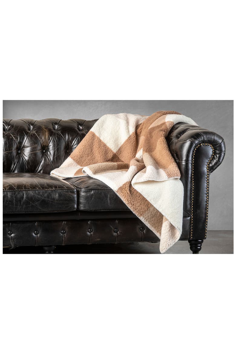 Faux Shearling Throw Blanket, Alternate, color, TAUPE PLAID COMBO