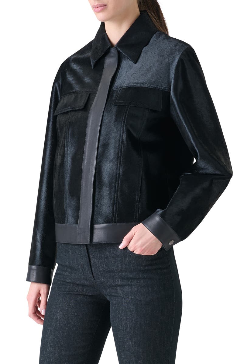Akris Gemini Genuine Calf Hair & Leather Trucker Jacket, Alternate, color, Black
