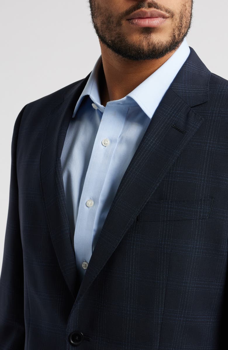 BOSS Huge Slim Fit Navy Check Stretch Wool Suit, Alternate, color, 