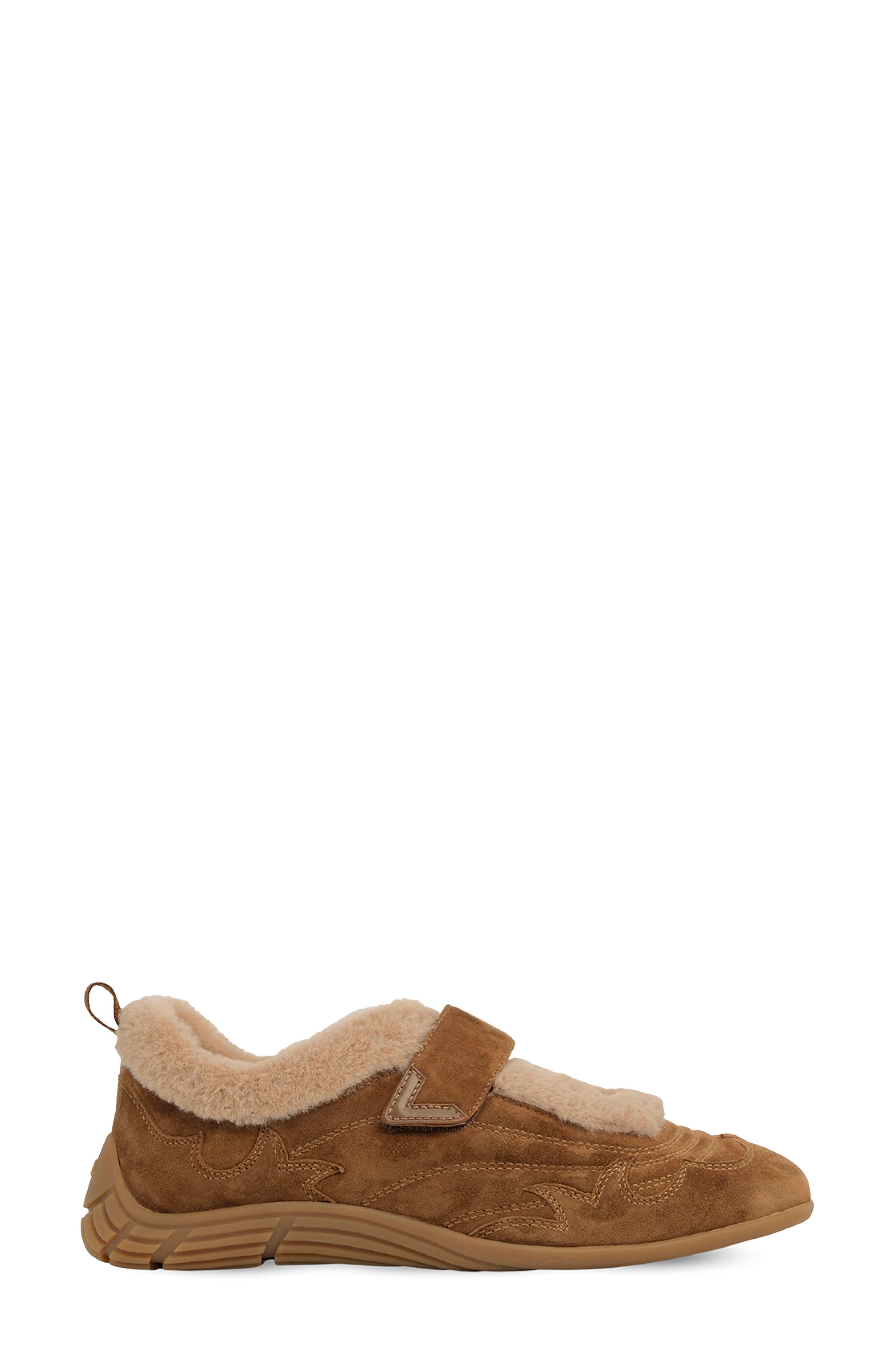 Magda Leather & Faux Fur Mary Jane Sneaker, Alternate, color, CHESTNUT
