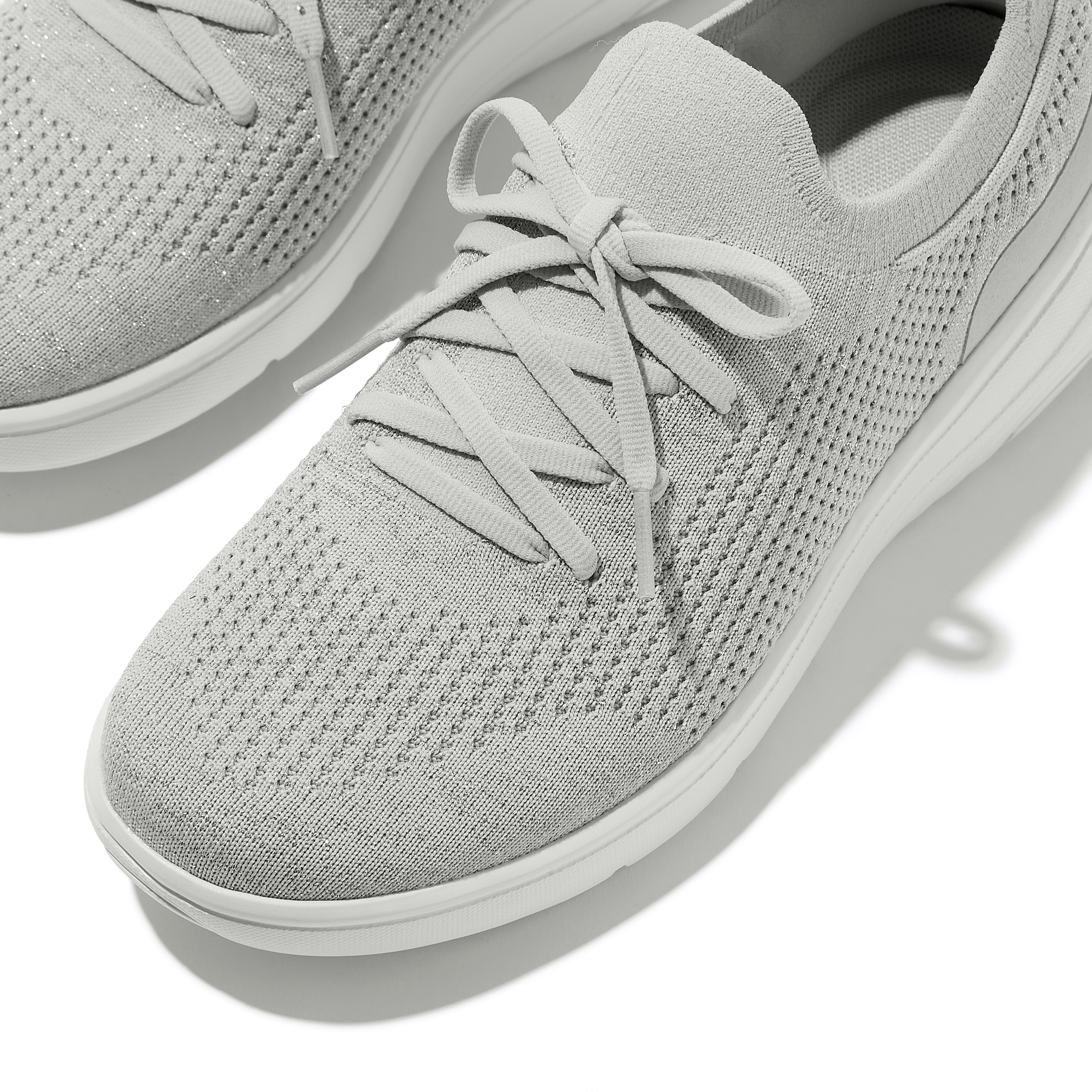 FitFlop Super-Q Knit Slip-On Laced Sneakers, Alternate, color, Arctic Grey/Silver