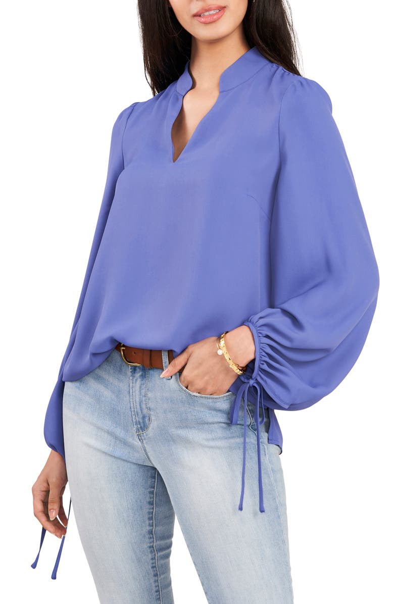 Vince Camuto Luxe Split Neck Balloon Sleeve Crêpe de Chine Blouse, Main, color, 